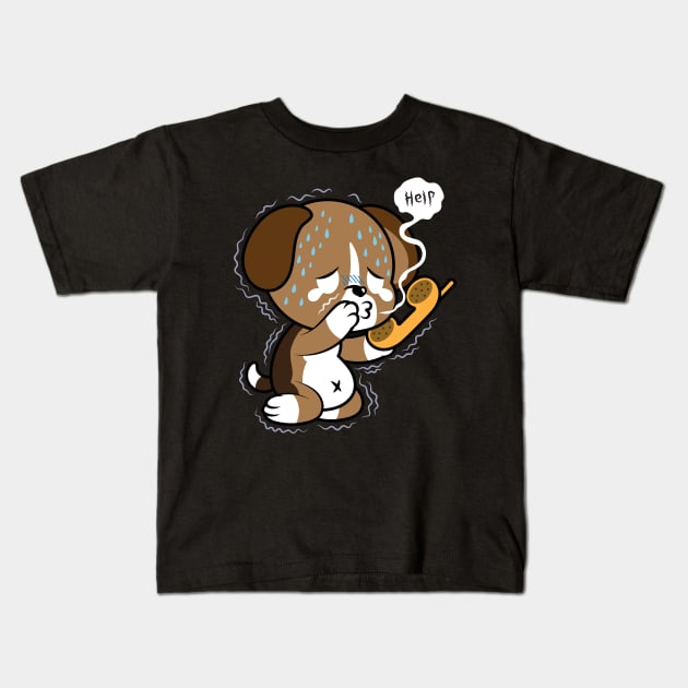 Puppy Calls For Help Kids T-Shirt by JenniferSmith